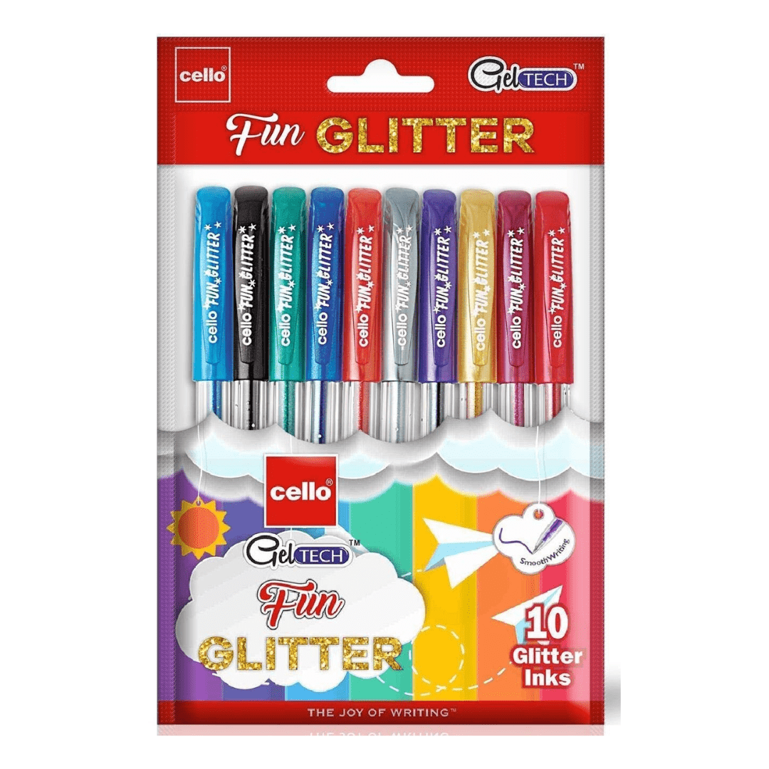 Cello Geltech Fun Glitter Gel Pen, Pack of 20, Glitter gel pens for art  lovers